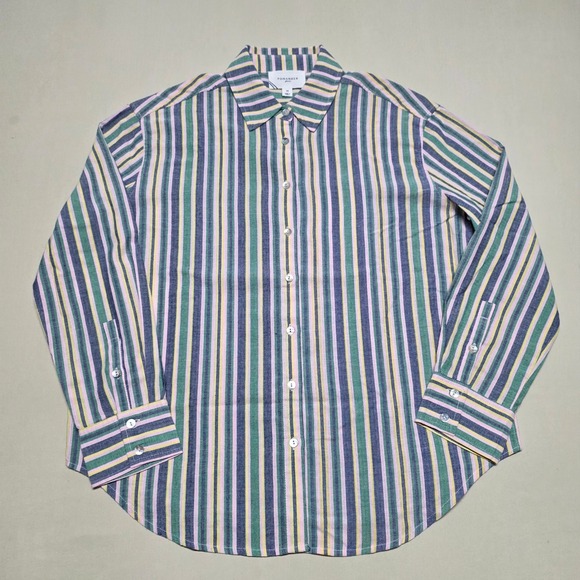 Pomander Place Tops - Pomander Place Womens Multi Color Striped Cotton Button Down Shirt Size Medium